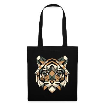 Tête de tigre colorée et géométrique - Motif polygonal - Sac en tissu - noir - Devant