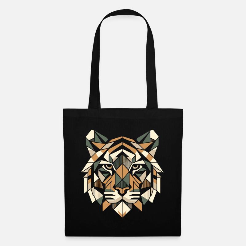 Bunter, geometrischer Tiger Kopf- Polygonen Motiv - Stoffbeutel - Schwarz