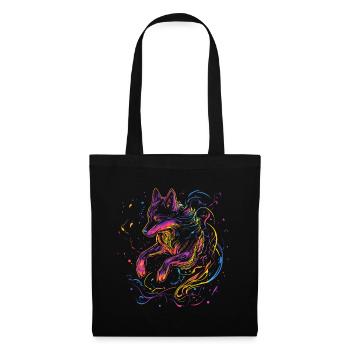 Wolf Wolfskopf Wölfe Wolfsrudel Natur Neon Bunt - Stoffbeutel - Schwarz - Vorne