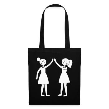 Zwei Freundinnen High-Five Silhouette - Stoffbeutel - Schwarz - Vorne