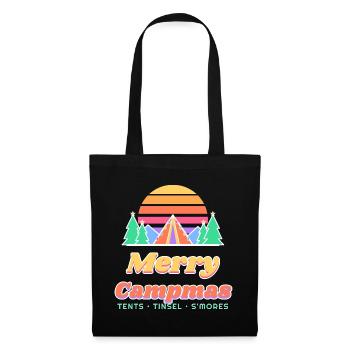 Fröhliche Campmas Retro-Sonnenuntergangs-Weihnachtscamping - Stoffbeutel - Schwarz - Vorne