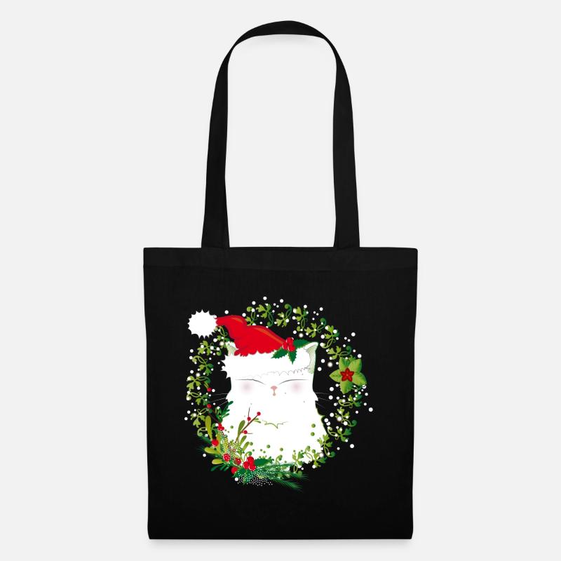 Chat de noel - Sac en tissu - noir