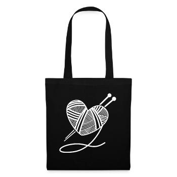 Tricoter des aiguilles de laine coeur cadeau à la main - Sac en tissu - noir - Devant
