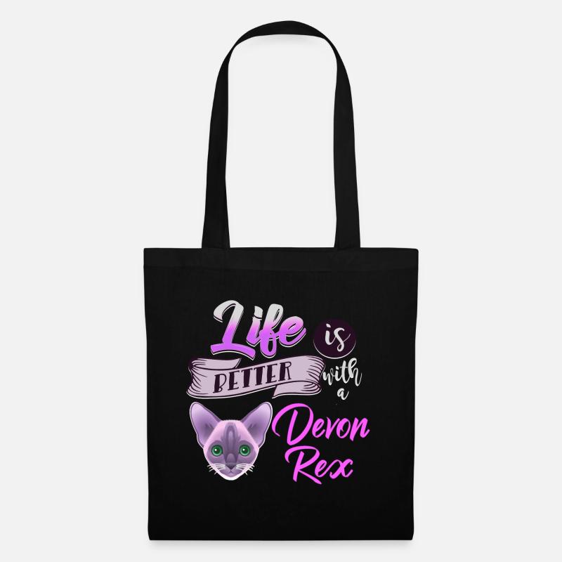 Katze Devon Rex Kätzchen Miau Miezekatze Geschenk - Stoffbeutel - Schwarz
