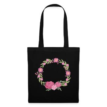 Blumen Kranz Geschenk Blüten Muttertag Florist - Stoffbeutel - Schwarz - Vorne