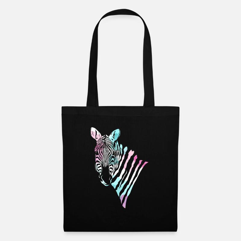 Zebra Zebras Geschenk Streifen Afrika neon Tier - Stoffbeutel - Schwarz