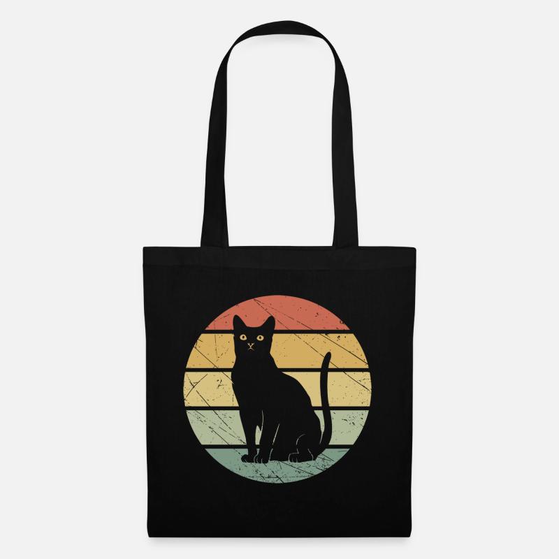 Katze retro vintage Katzen - Stoffbeutel - Schwarz