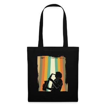 Saxophone rétro - Sac en tissu - noir - Devant