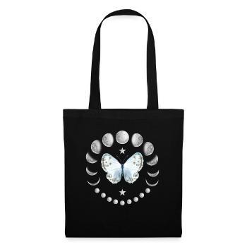 Phases de lune avec des fleurs et papillon lune - Sac en tissu - noir - Devant