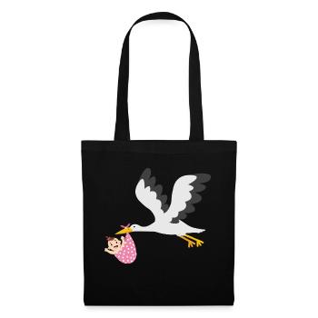 Cigogne avec bébé - Sac en tissu - noir - Devant