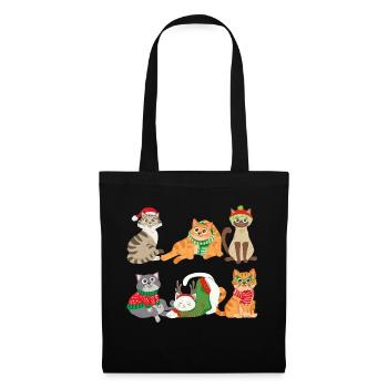 Katzen Weihnachtsbaum Weihnachten-Outfit Katze - Stoffbeutel - Schwarz - Vorne