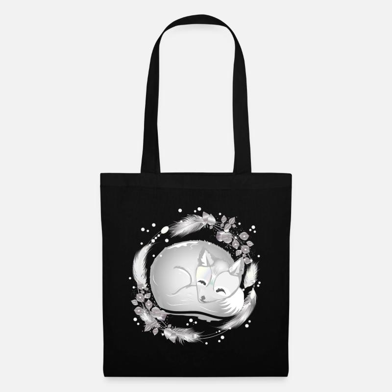 small polar fox sleeping in silver colors - Tote Bag - black