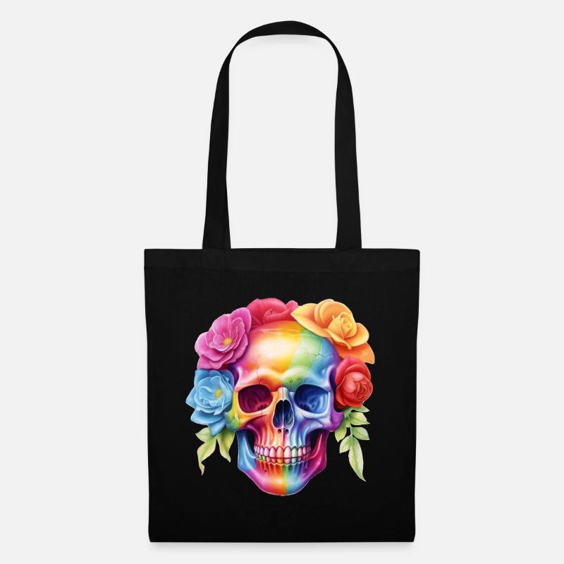Cooler Totenkopf in Regenbogenfarben - Stoffbeutel - Schwarz