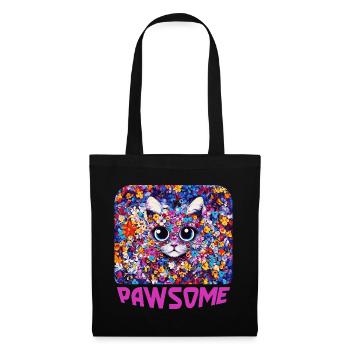 Pawsome - Katze in Blumen - Stoffbeutel - Schwarz - Vorne
