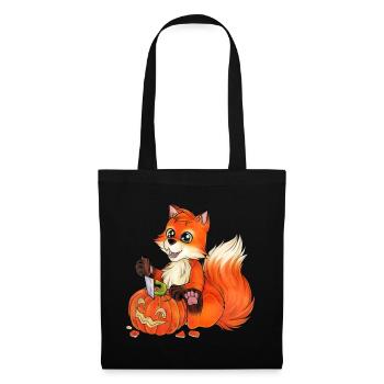 Niedlicher Fuchs Kürbis Halloween Kürbis Schnitzen - Stoffbeutel - Schwarz - Vorne