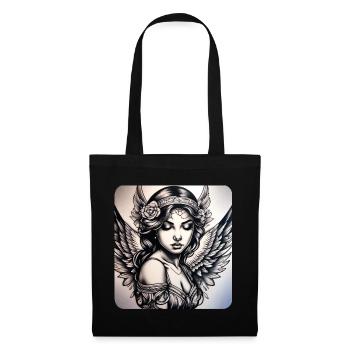 Cute angel with flowers and tattoos - Tote Bag - black - Front