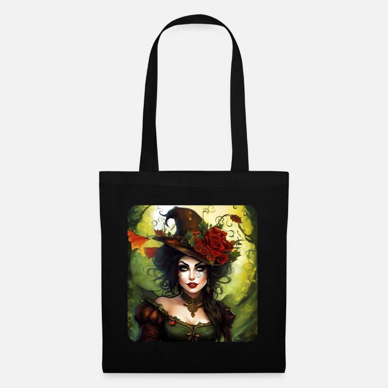 Fée d’Halloween avec chapeau et fleurs - Sac en tissu - noir
