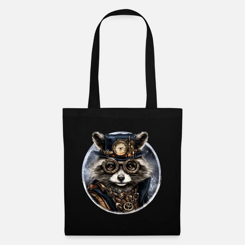 Steampunk Waschbär - Stoffbeutel - Schwarz