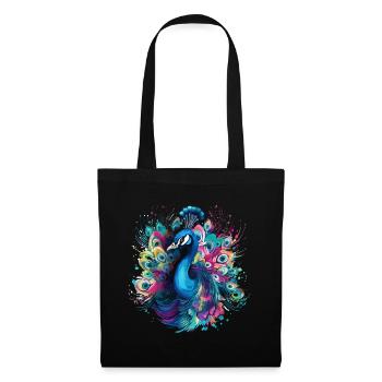 Plume de paon exotique coloré coloré Art - Sac en tissu - noir - Devant