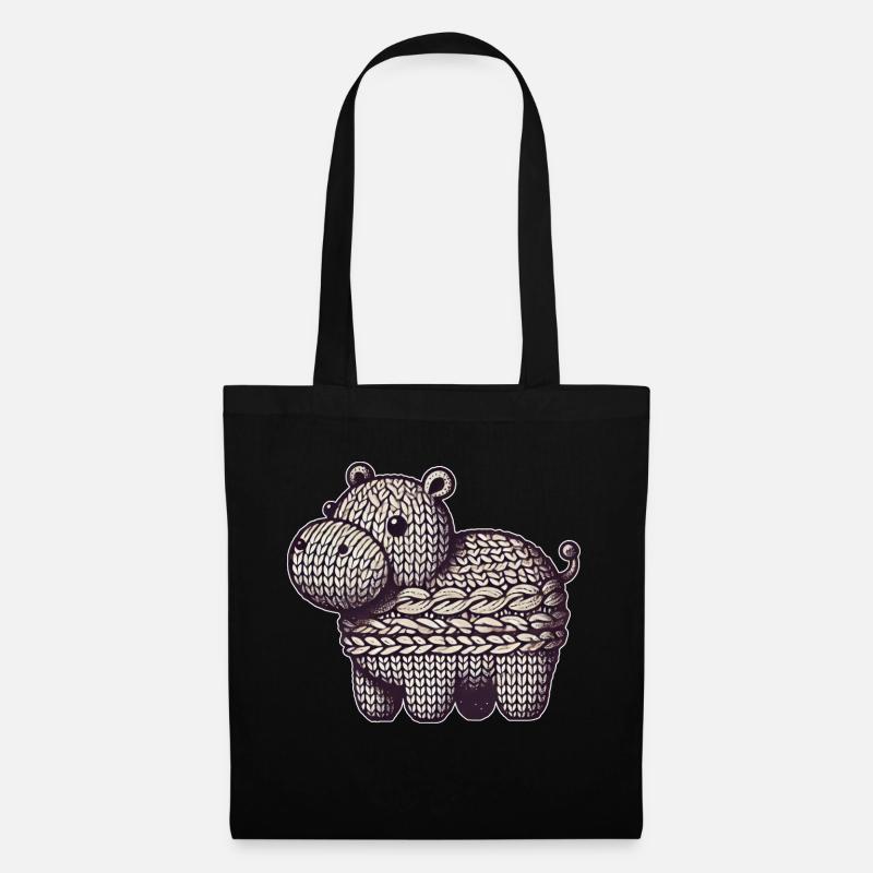 Knitted Hippo - Stoffbeutel - Schwarz