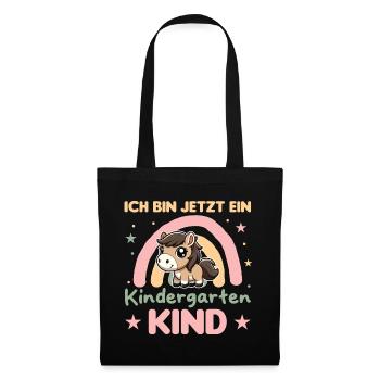 ich bin ein Kindergartenkind Regenbogen Pferd - Stoffbeutel - Schwarz - Vorne