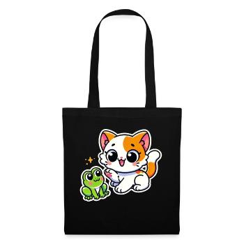 Cute ginger white Cat met a frog - Tote Bag - black - Front
