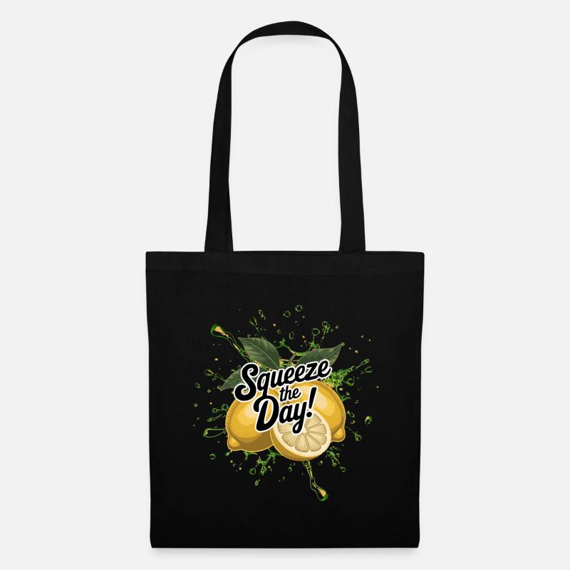 Squeeze the Day – Lustiger Zitrone Sommer Spruch - Stoffbeutel - Schwarz