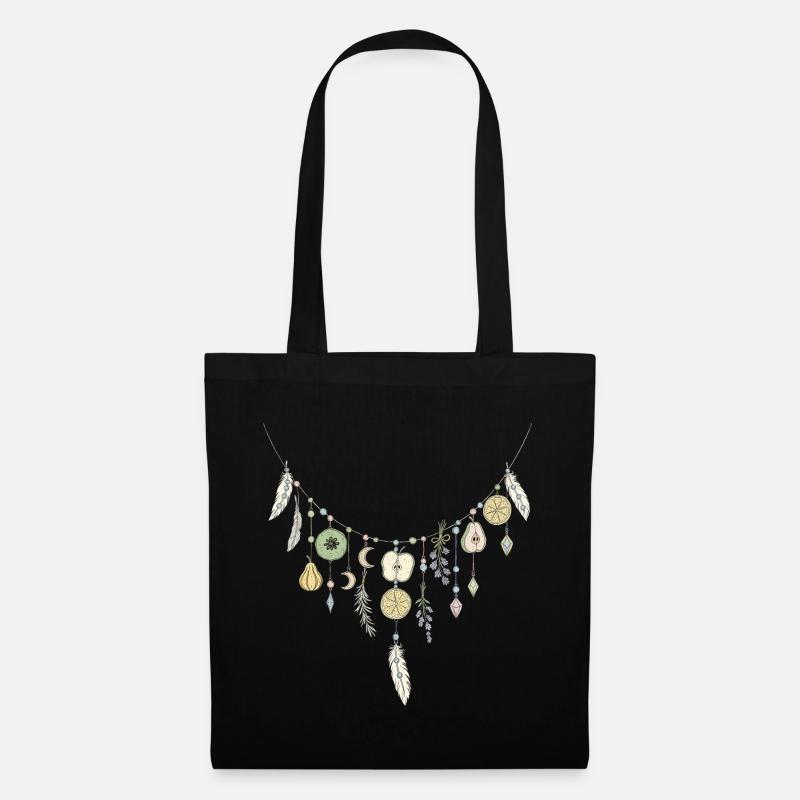 Delicate Fruit and Feather Necklace - Tote Bag - black