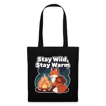 Stay Wild, Stay Warm - Fox at the Campfire - Tote Bag - black - Front
