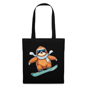 Snowboard Paresseux Hiver Cool Drôle de dessin animé - Sac en tissu - noir - Devant