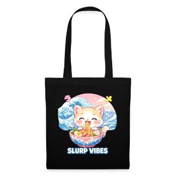 Slurp Kawaii Chat Ramen Nouilles Anime Chat - Sac en tissu - noir - Devant
