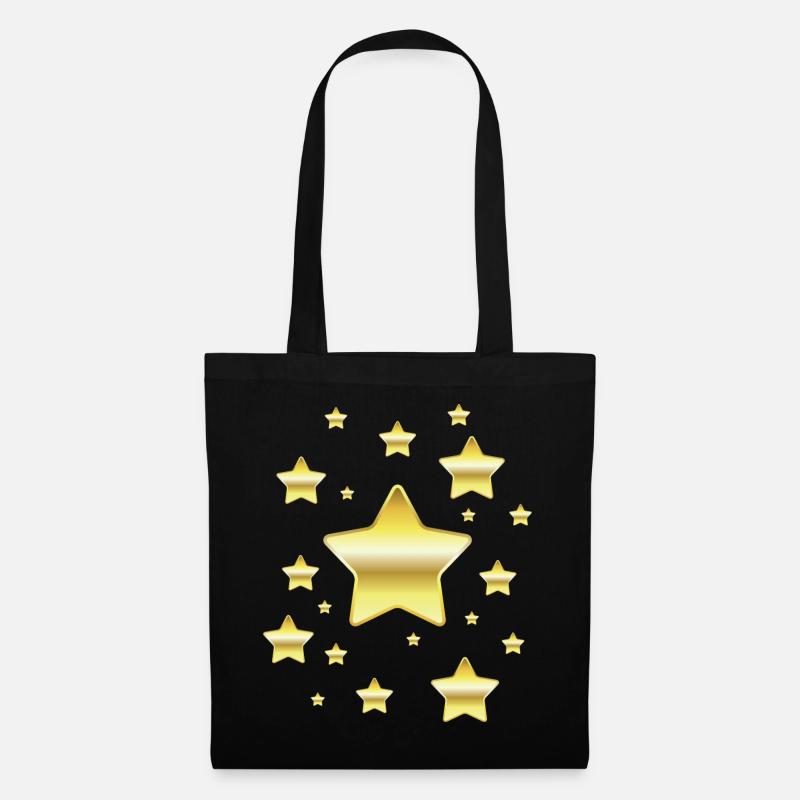 Sterne im simulierten Gold-Look - Stoffbeutel - Schwarz