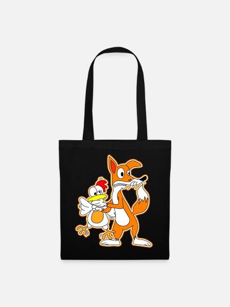 Fuchs Huhn Henne Gans Comic Cartoon Geschenk - Stoffbeutel - Schwarz
