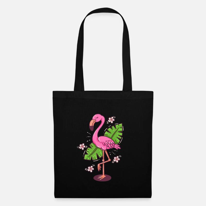 Flamingo Blätter Comic Monstera Blume Geschenk - Stoffbeutel - Schwarz