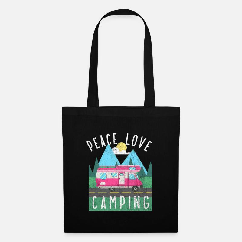 Peace Love Camping Urlaub Camp Campingplatz Frei - Stoffbeutel - Schwarz