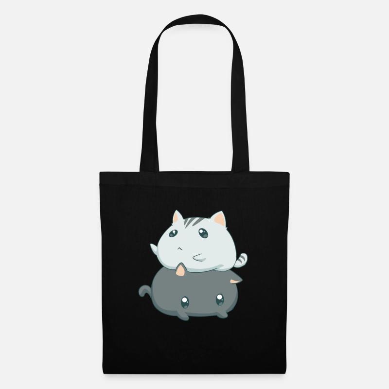 Katzen Kawaii - Stoffbeutel - Schwarz