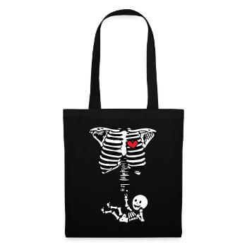Halloween Schwangerschaft Skelett mit Baby - Stoffbeutel - Schwarz - Vorne