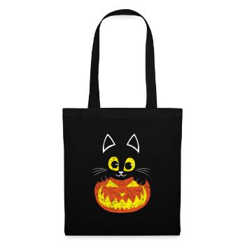 Chat citrouille Cadeau Halloween - Sac en tissu - noir - Devant
