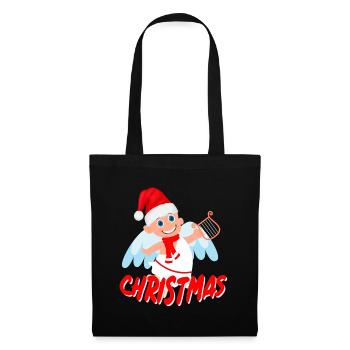 Frohe Weihnachten Engel - Stoffbeutel - Schwarz - Vorne