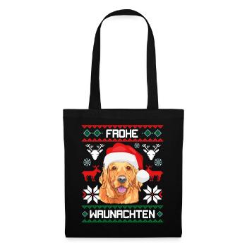Golden Retriever Frohe Waunachten - Stoffbeutel - Schwarz - Vorne