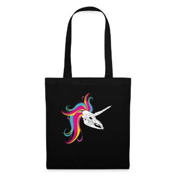 Einhorn - Licorne - Unicorn Schädel Skull - Stoffbeutel - Schwarz - Vorne