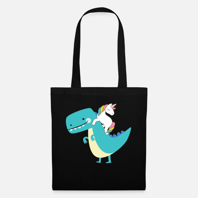 Einhorn auf Dino - Reiten - Stoffbeutel - Schwarz