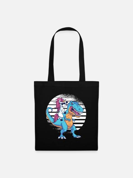 Einhorn auf Dino T-Shirt Geschenk Trex Dinosaurier - Stoffbeutel - Schwarz
