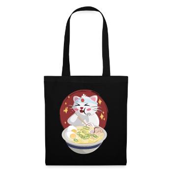 Cat eats noodles - Tote Bag - black - Front