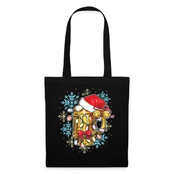Santa Mütze Bierkrug Weihnachten Bier Liebhaber - Stoffbeutel - Schwarz - Vorne