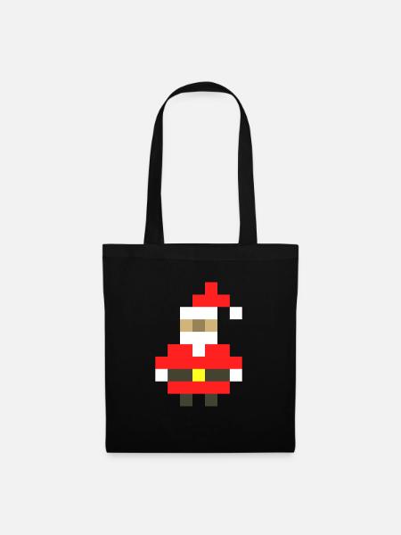 Pixel Weihnachtsmann Weihnachten - Stoffbeutel - Schwarz