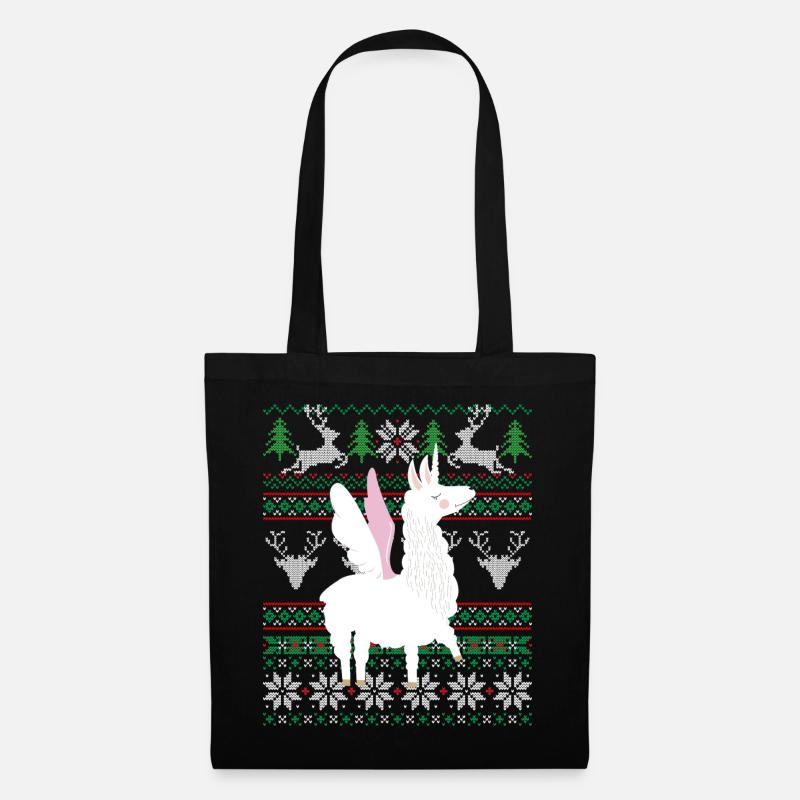 Lama Ugly Christmas Alpaka Einhorn Weihnachten - Stoffbeutel - Schwarz