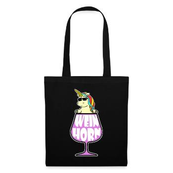 Weinhorn - Wein + Einhorn - Stoffbeutel - Schwarz - Vorne