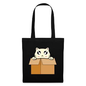 Chat mignon rigolo en boîte de carton - Sac en tissu - noir - Devant