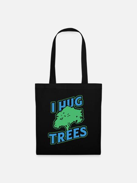 I hug trees Lustiges Baum Shirt für Naturfreunde - Stoffbeutel - Schwarz